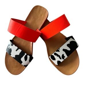 BAMBOO Red and Black Patterned Sandals
